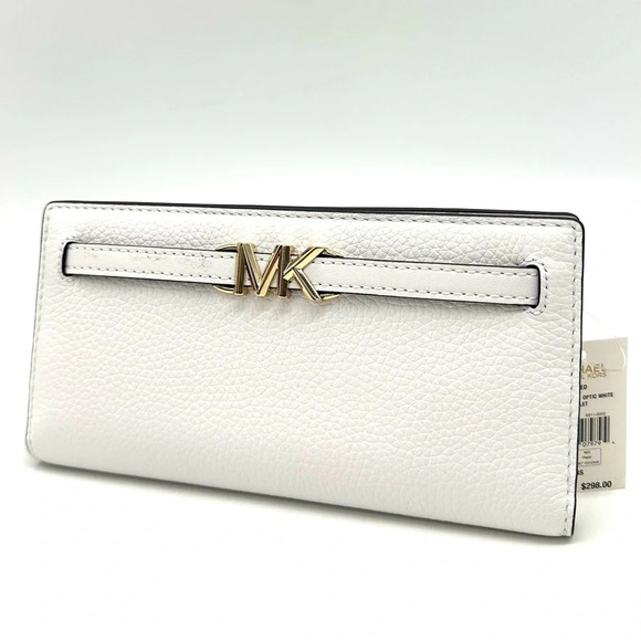 Michael Kors Reed Large Snap Bifold Wallet White/Gold - Picture 3 of 9